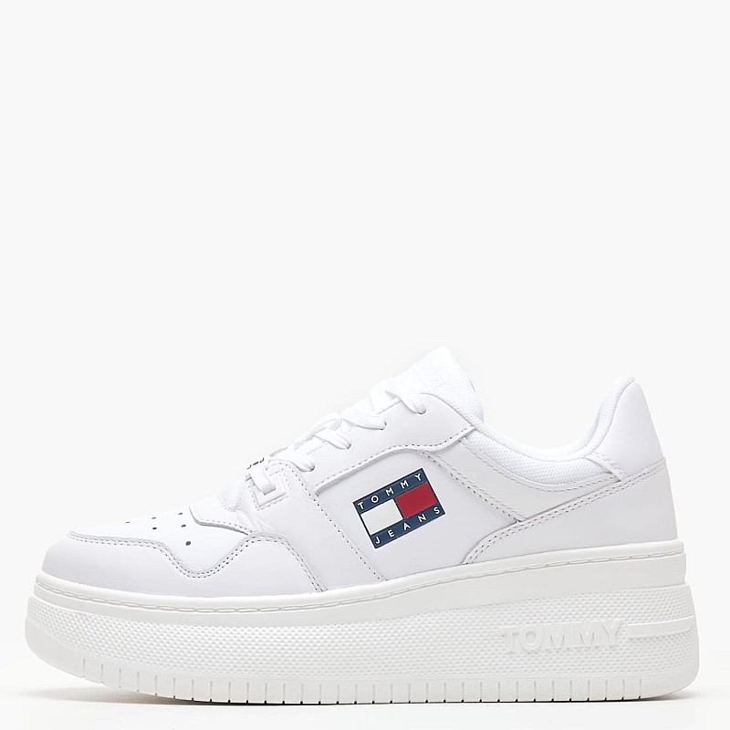 Women Casual Shoes Basket.Flatform White Leather Tommy Hilfiger