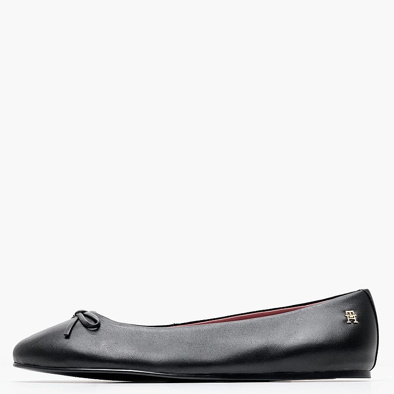 Women Balerinas Bow.Ballerina Black Leather Tommy Hilfiger