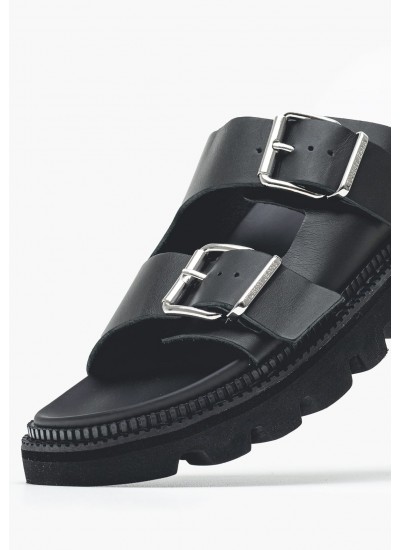 Γυναικείες Πλατφόρμες Χαμηλές Double.Strap Μαύρο Δέρμα Tommy Hilfiger