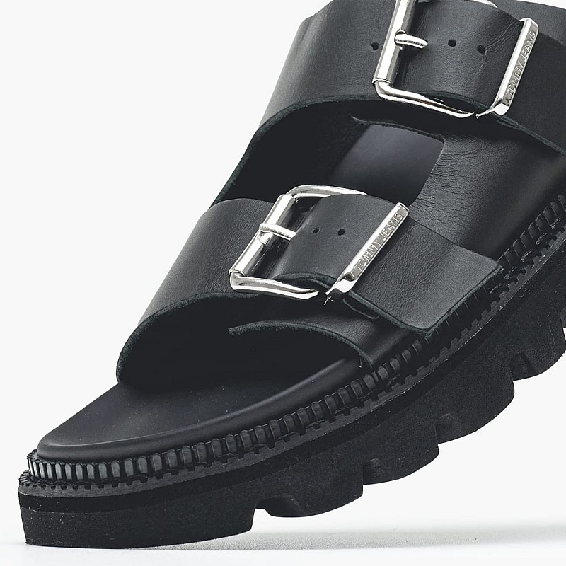 Γυναικεία Flats Double.Strap Μαύρο Δέρμα Tommy Hilfiger