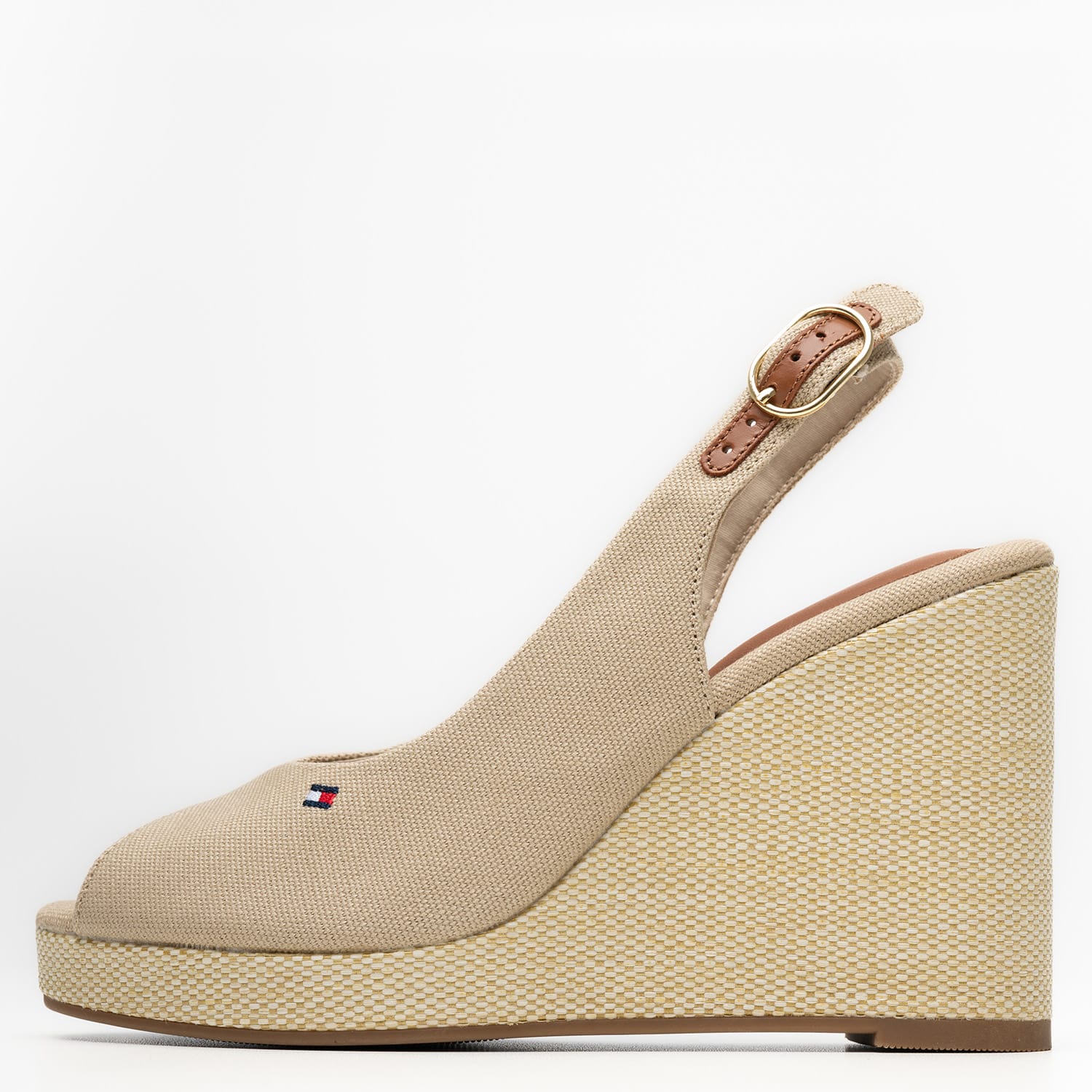 Γυναικείες Πλατφόρμες Ψηλές Flag.H.Slingback Μπεζ Ύφασμα Tommy Hilfiger