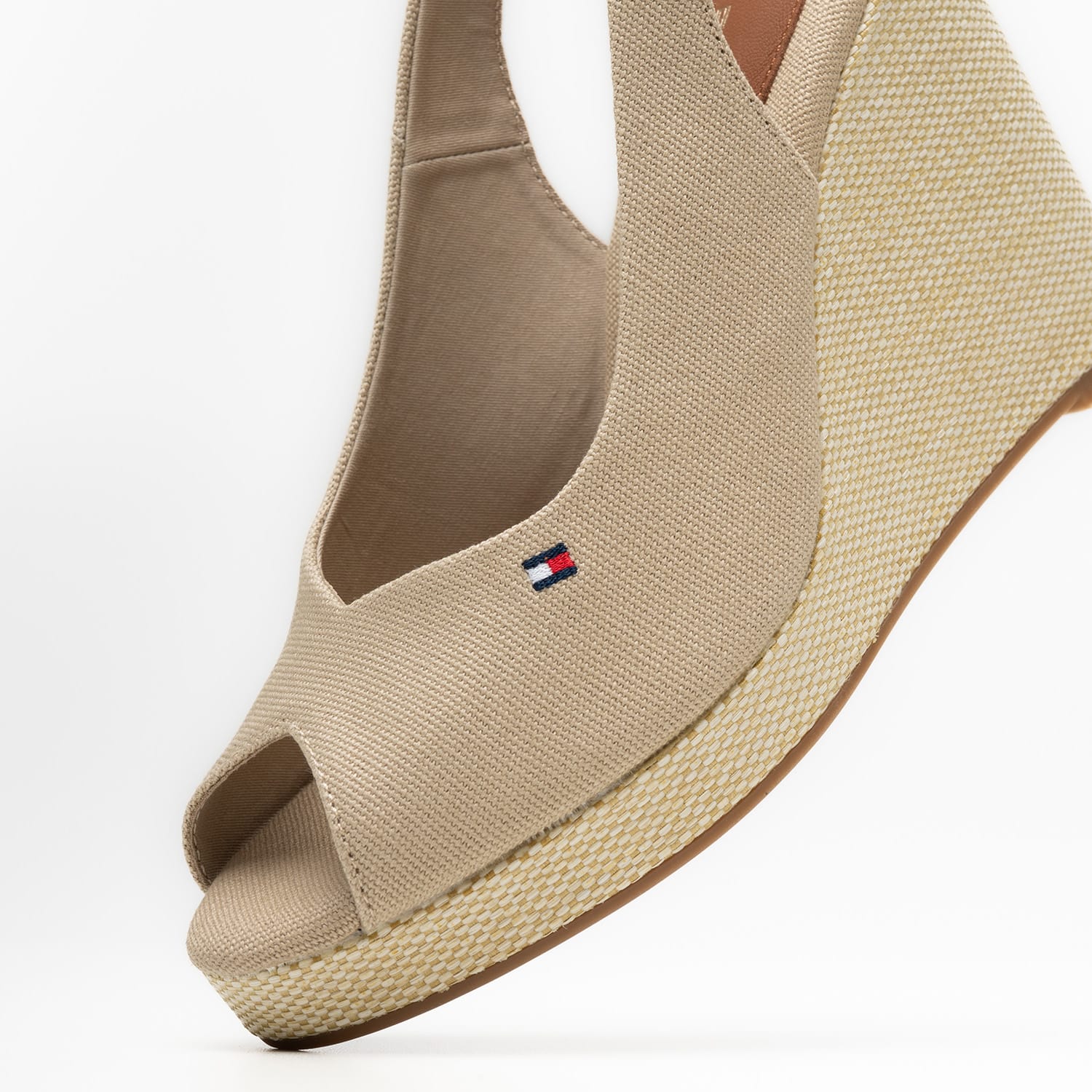 Γυναικείες Πλατφόρμες Ψηλές Flag.H.Slingback Μπεζ Ύφασμα Tommy Hilfiger