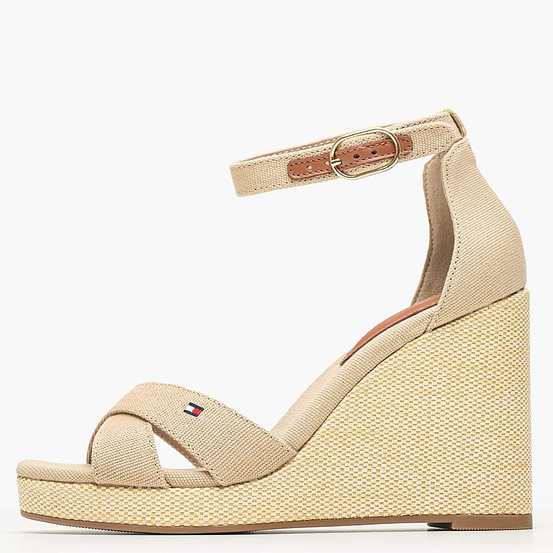 Women Platforms High Flag.Wedge Beige Fabric Tommy Hilfiger