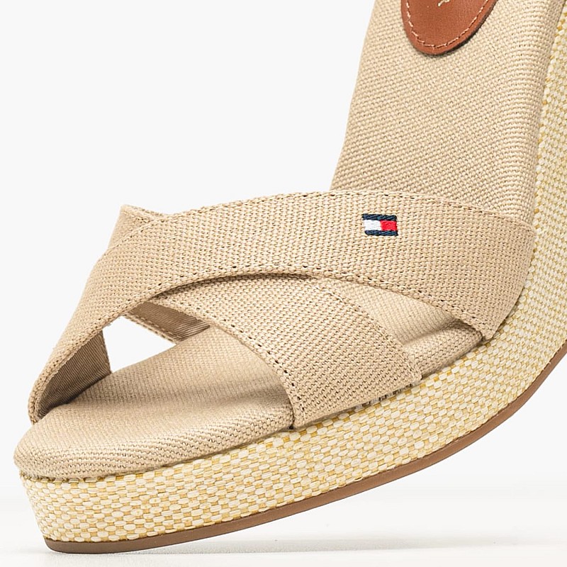 Women Platforms High Flag.Wedge Beige Fabric Tommy Hilfiger