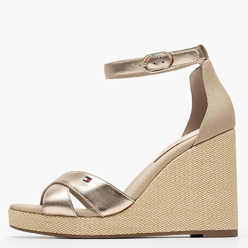 Women Platforms High Metallic.Espad Gold Leather-Fabric Tommy Hilfiger