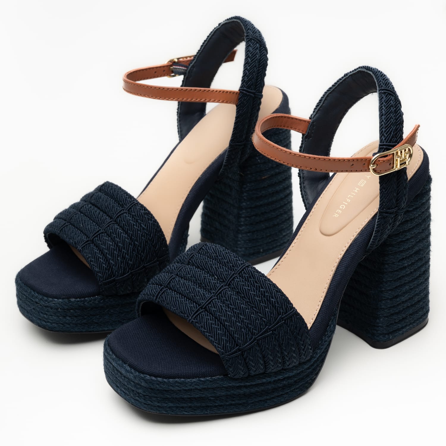 Women Sandals Rope.Heel Blue Fabric Tommy Hilfiger