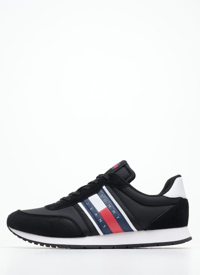 Ανδρικά Παπούτσια Casual Runner.Casual Μαύρο Δέρμα Καστόρι-Ύφασμα Tommy Hilfiger