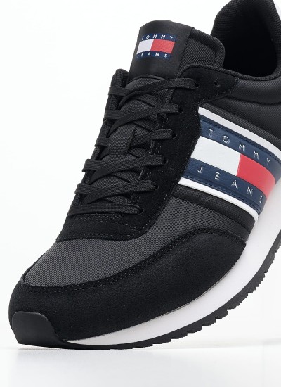 Ανδρικά Παπούτσια Casual Runner.Casual Μαύρο Δέρμα Καστόρι-Ύφασμα Tommy Hilfiger