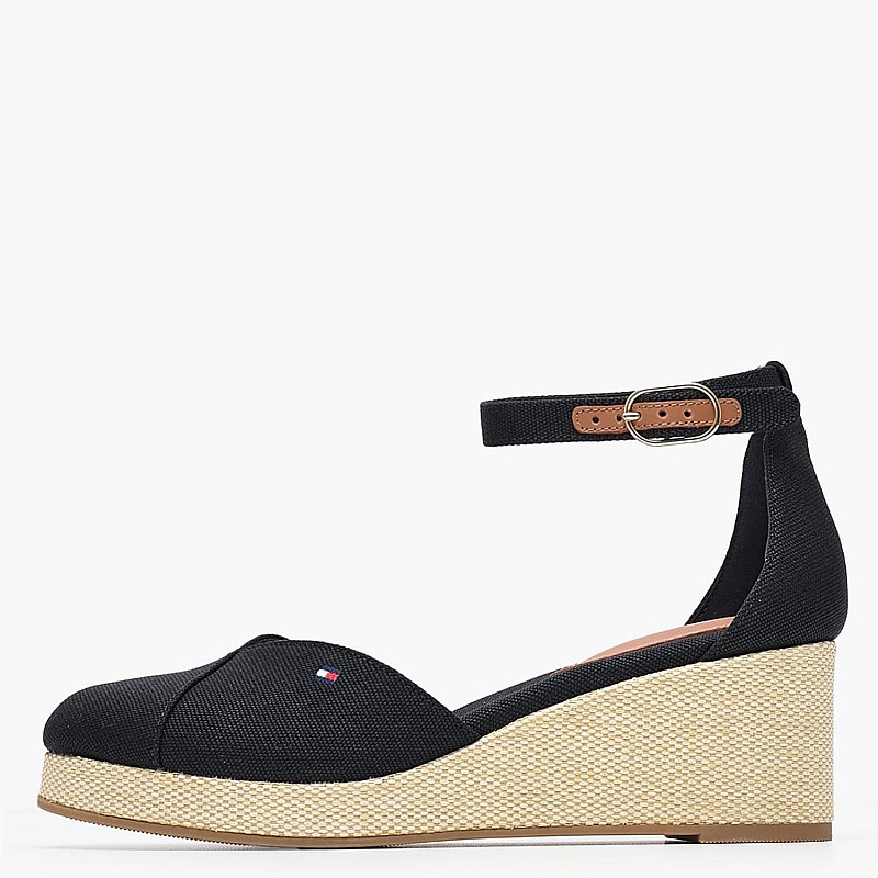 Women Platforms Low Wedge.Espad Black Fabric Tommy Hilfiger