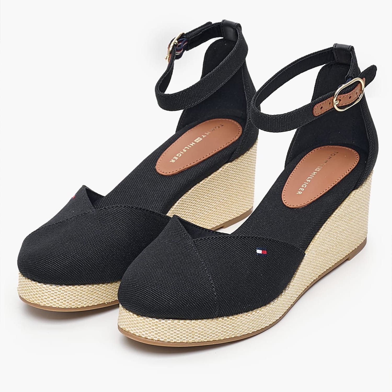 Women Platforms Low Wedge.Espad Black Fabric Tommy Hilfiger