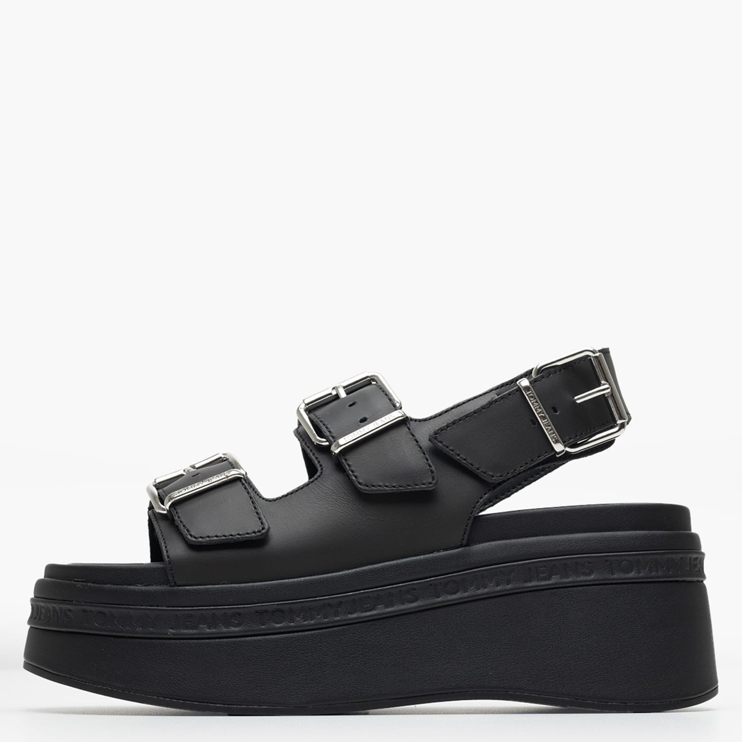 Γυναικείες Πλατφόρμες Χαμηλές Wedge.Sandal Μαύρο Δέρμα Tommy Hilfiger