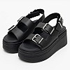 Women Platforms Low Wedge.Sandal Black Leather Tommy Hilfiger Women Platforms Low Wedge.Sandal Black Leather Tommy Hilfiger