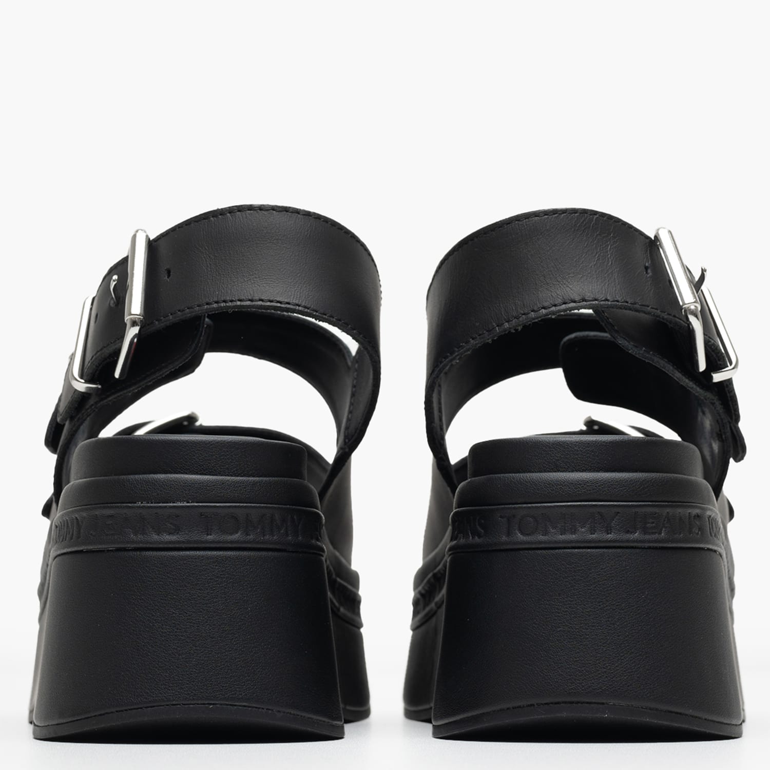 Women Platforms Low Wedge.Sandal Black Leather Tommy Hilfiger Women Platforms Low Wedge.Sandal Black Leather Tommy Hilfiger
