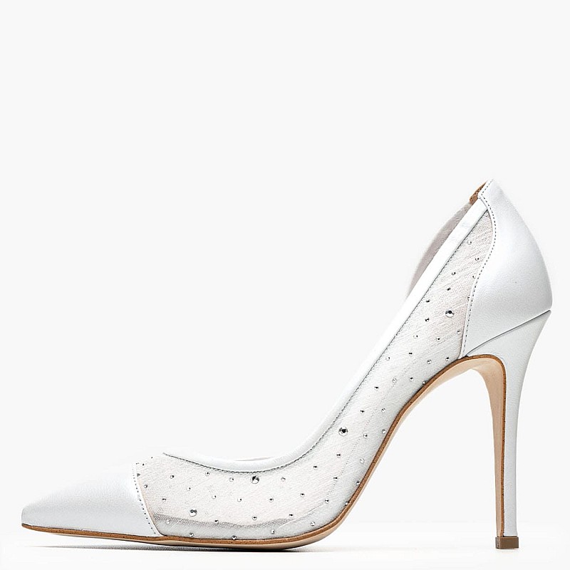 Women Pumps & Peeptoes High 2548.1001106 White Leather-Fabric Mortoglou