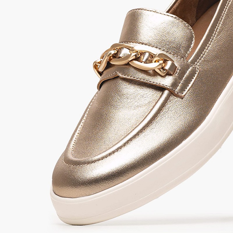 Women Moccasins 24749 Platinum Leather Tamaris