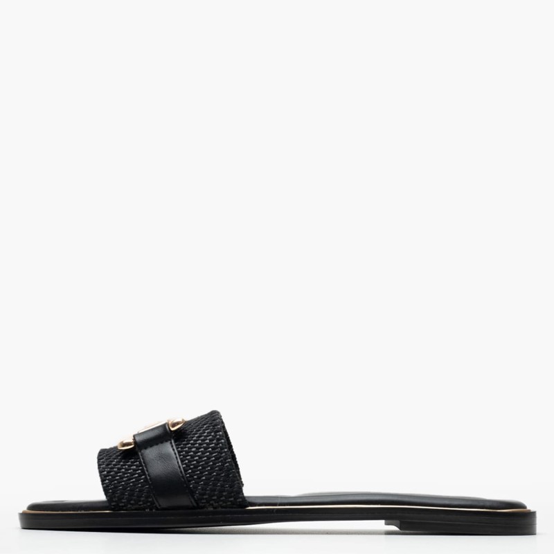Γυναικεία Flats 27100 Μαύρο Ψάθα Tamaris