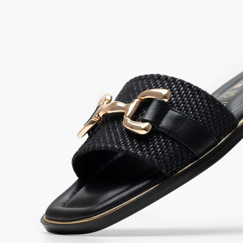 Γυναικεία Flats 27100 Μαύρο Ψάθα Tamaris
