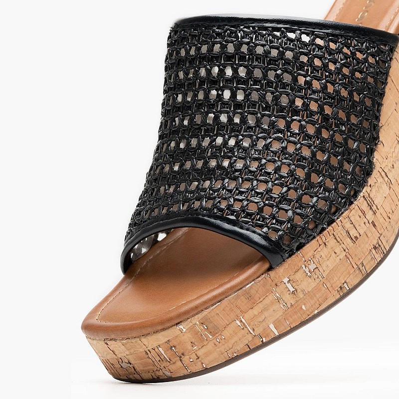 Γυναικεία Mules 27212 Μαύρο Ψάθα Tamaris