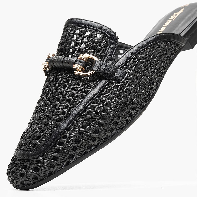 Γυναικεία Mules 27302 Μαύρο Ψάθα Tamaris