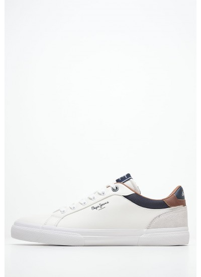 Ανδρικά Παπούτσια Casual Kenton.Court Άσπρο Δέρμα Καστόρι-ECOleather Pepe Jeans