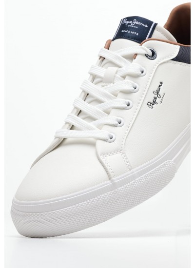 Ανδρικά Παπούτσια Casual Kenton.Court Άσπρο Δέρμα Καστόρι-ECOleather Pepe Jeans