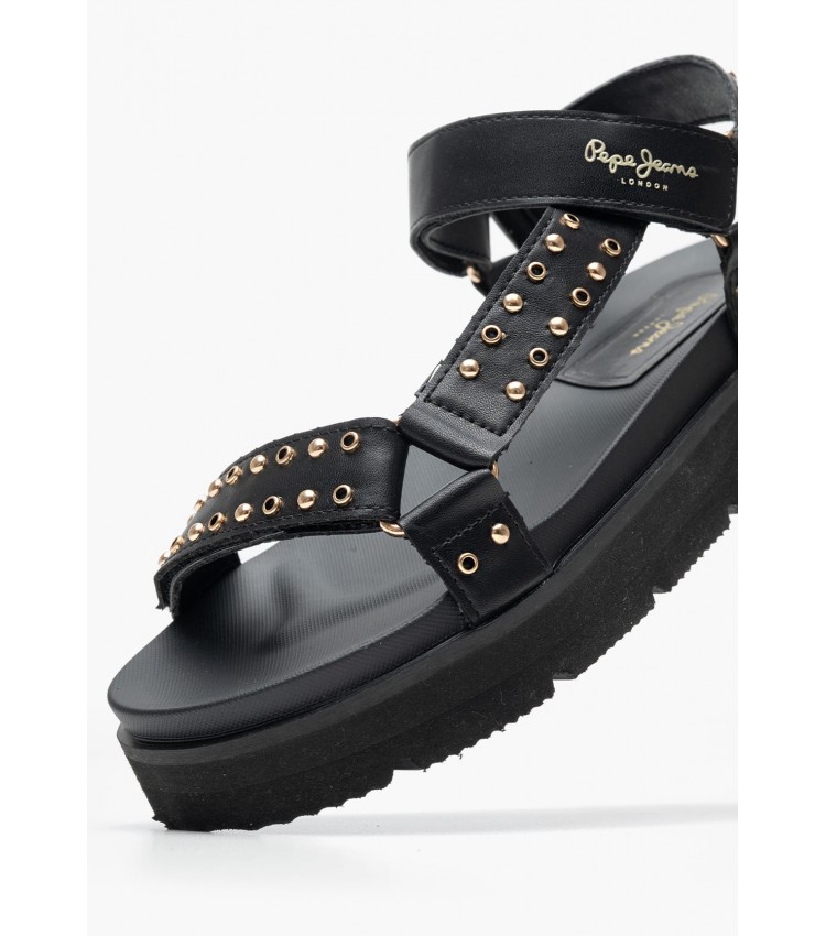 Γυναικεία Flats Pola.Metal Μαύρο ECOleather Pepe Jeans