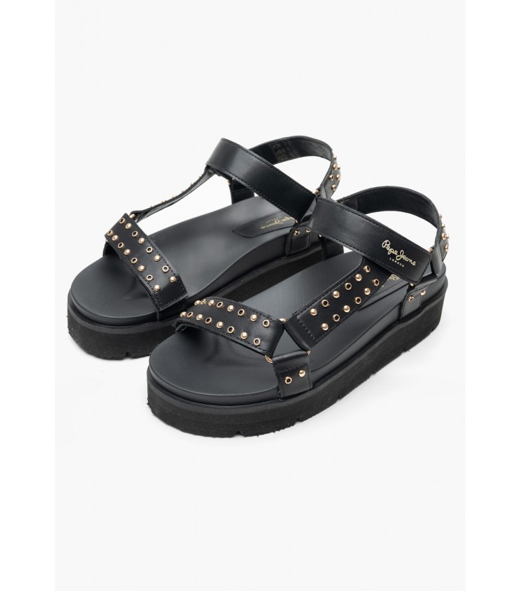 Γυναικεία Flats Pola.Metal Μαύρο ECOleather Pepe Jeans