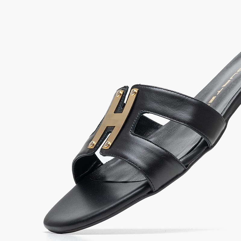 Women Flats 16203 Black Leather Mourtzi