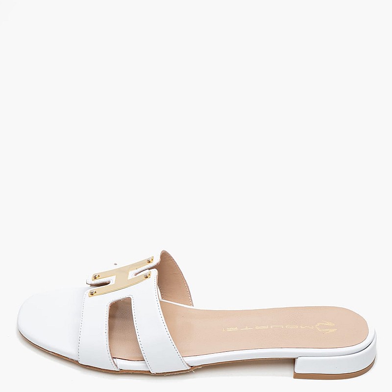 Women Flats 16203 White Leather Mourtzi