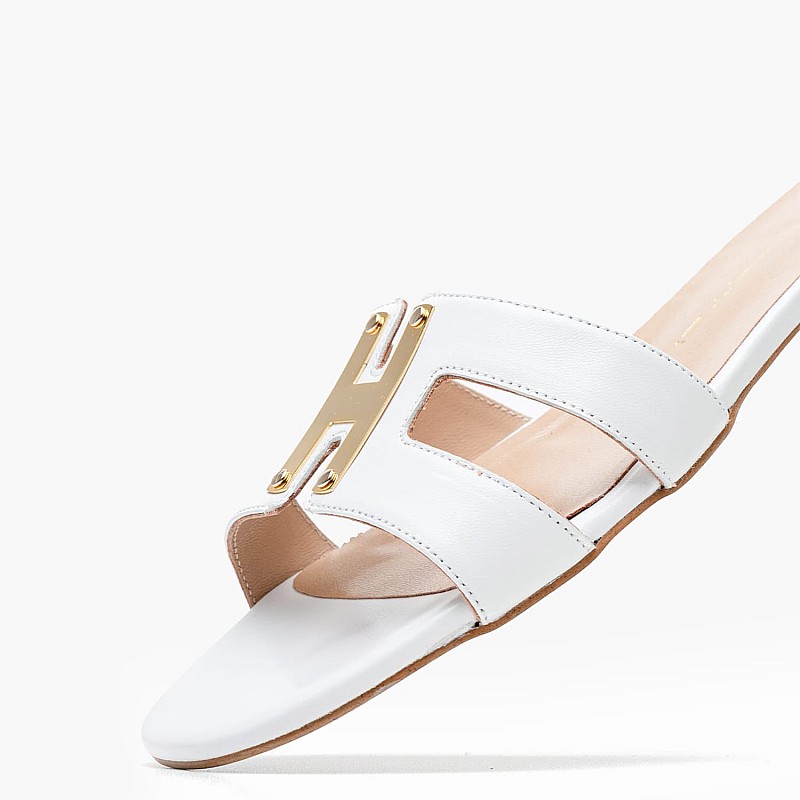 Women Flats 16203 White Leather Mourtzi