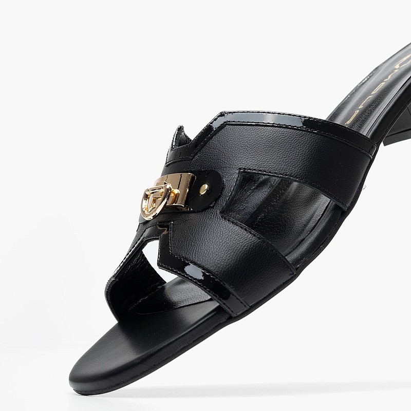 Women Flats 256K13.D Black Leather Mourtzi