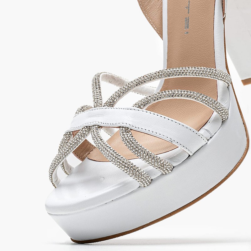 Women Sandals 850F49 White Leather Mourtzi
