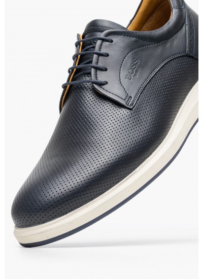 Ανδρικά Παπούτσια Δετά B201 Μπλε Δέρμα Boss shoes