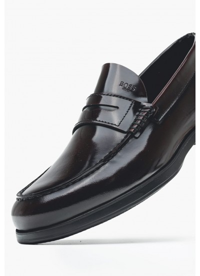 Ανδρικά Μοκασίνια B6487 Μπορντό Δέρμα Boss shoes