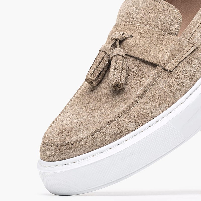 Men Moccasins 6504 Taupe Buckskin Damiani