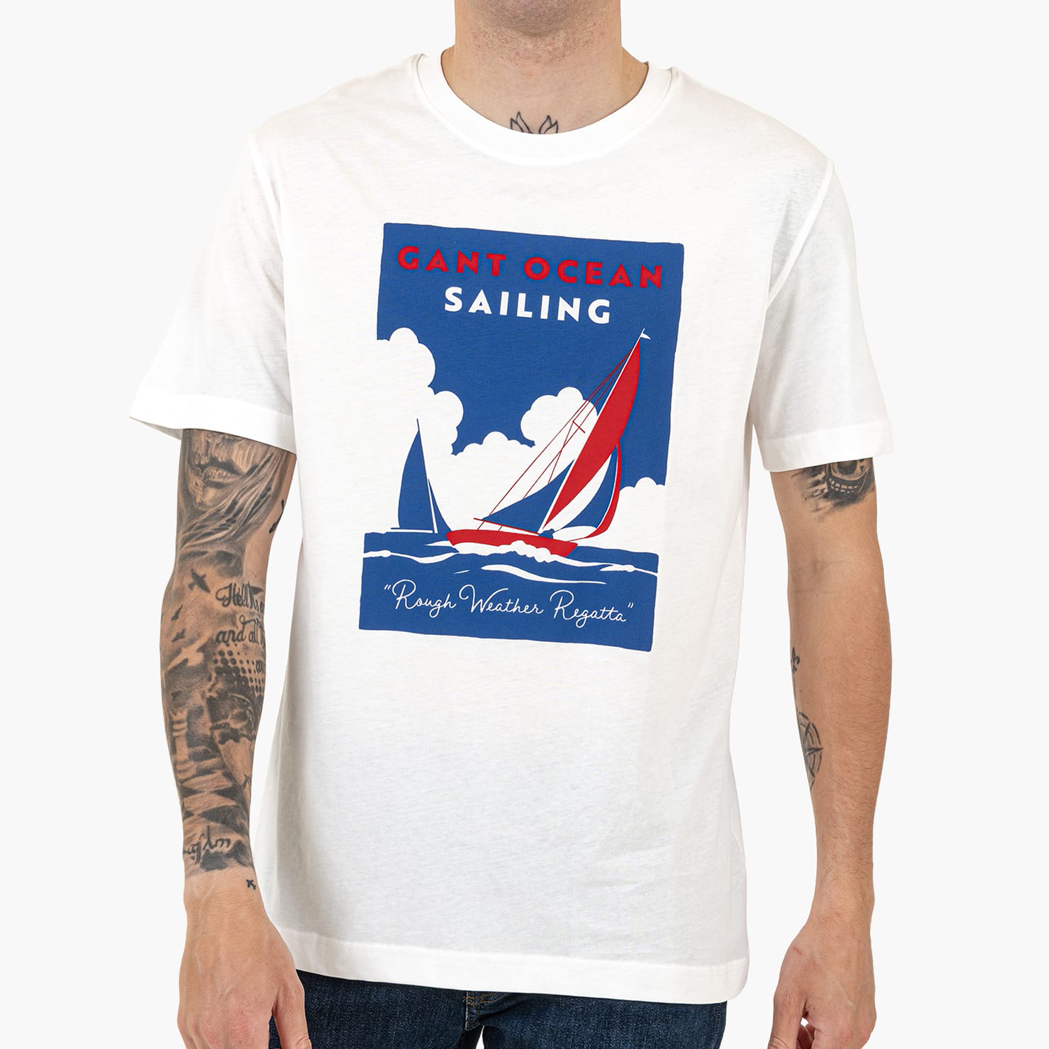 Ανδρικές Μπλούζες Graphic.Shirt Άσπρο Βαμβάκι GANT
