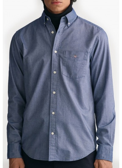 Ανδρικά Πουκάμισα Oxford.Shirt Μπλέ Ανοιχτό Βαμβάκι GANT