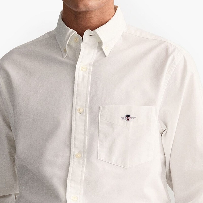 Ανδρικά Πουκάμισα μακρύ μανίκι Oxford.Shirt Άσπρο Βαμβάκι GANT