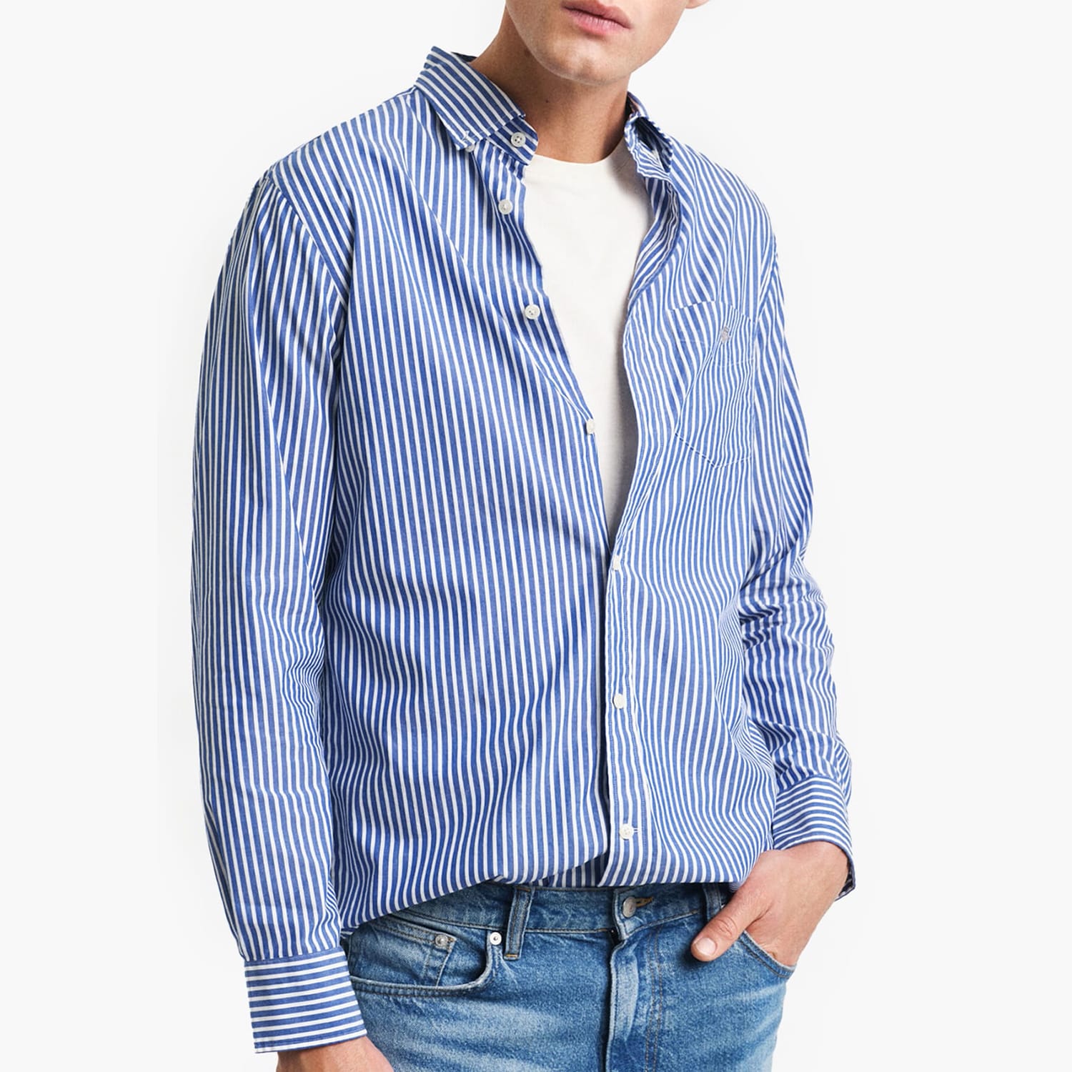Ανδρικά Πουκάμισα Poplin.Stripe Μπλε Βαμβάκι GANT