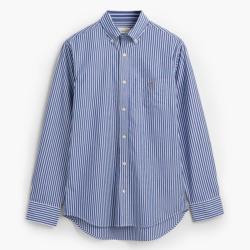 Ανδρικά Πουκάμισα Poplin.Stripe Μπλε Βαμβάκι GANT
