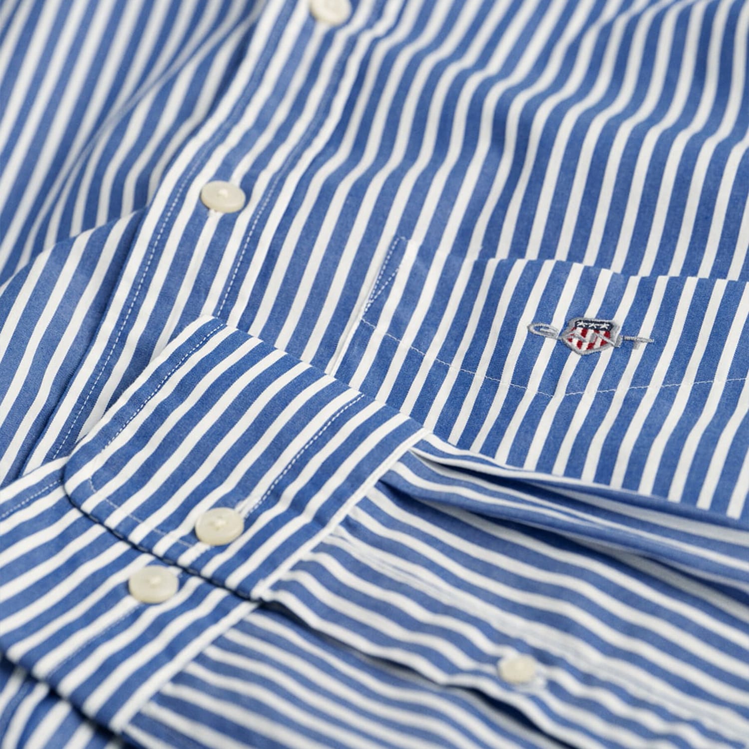 Ανδρικά Πουκάμισα Poplin.Stripe Μπλε Βαμβάκι GANT Ανδρικά Πουκάμισα Poplin.Stripe Μπλε Βαμβάκι GANT