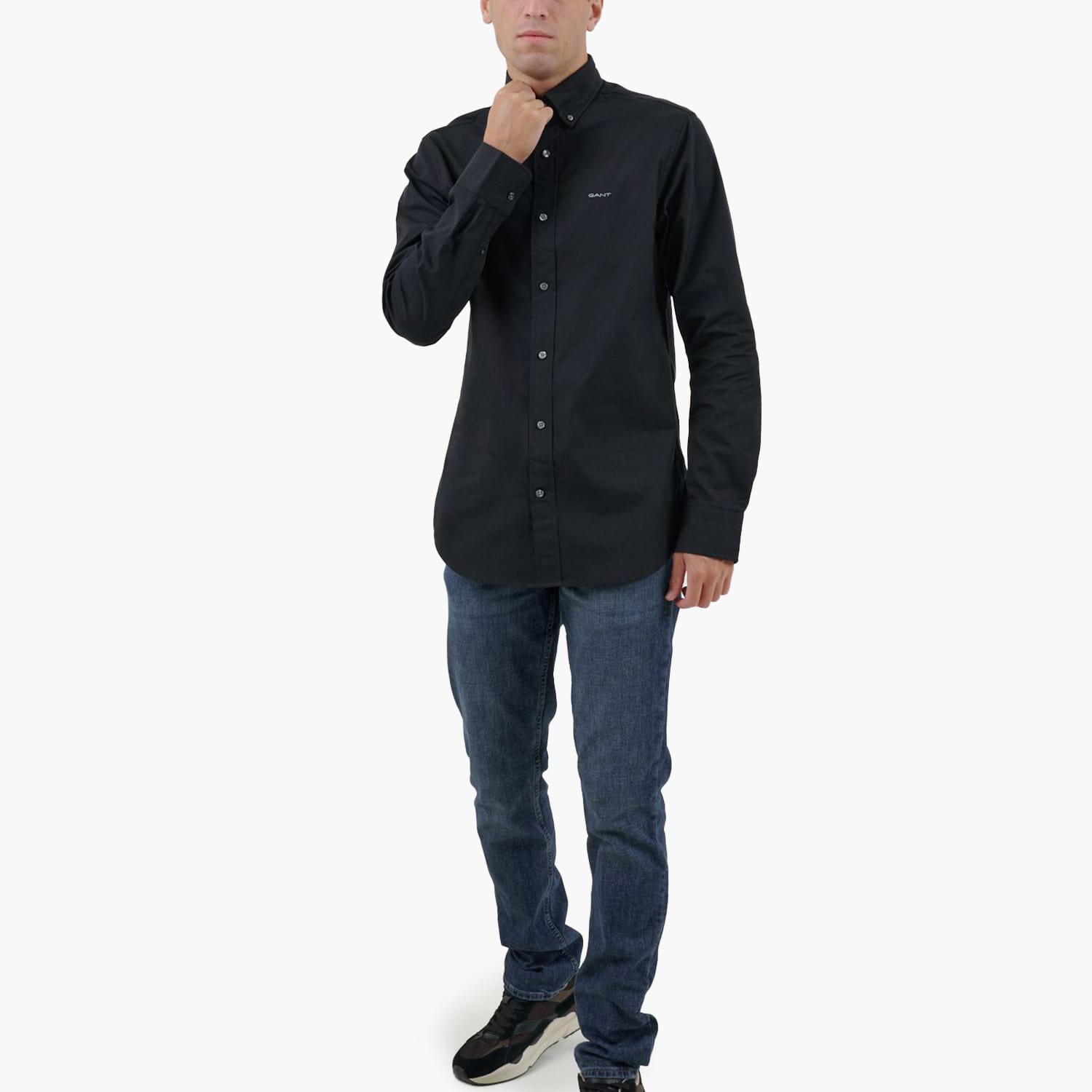 Men Shirts Printpoint Black Cotton GANT