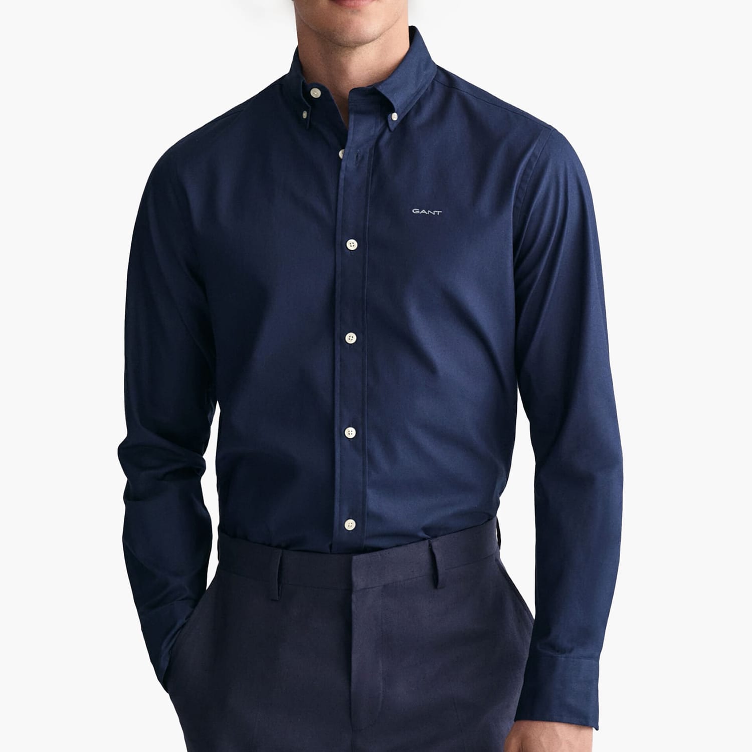 Men Shirts Printpoint DarkBlue Cotton GANT