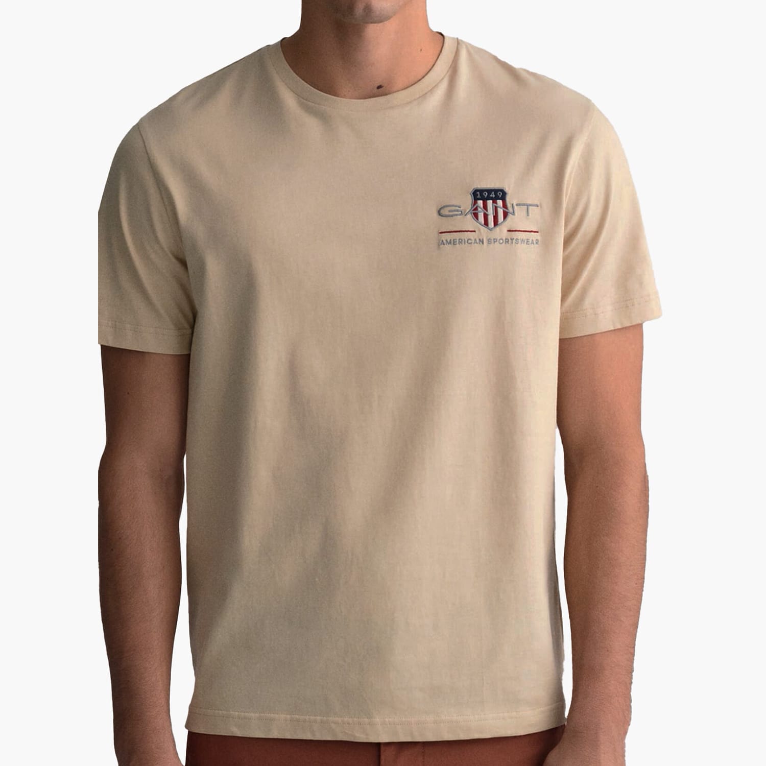 Men T-Shirts Reg.Emb Beige Cotton GANT