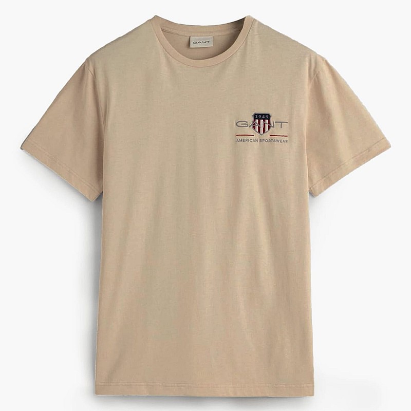 Men T-Shirts Reg.Emb Beige Cotton GANT
