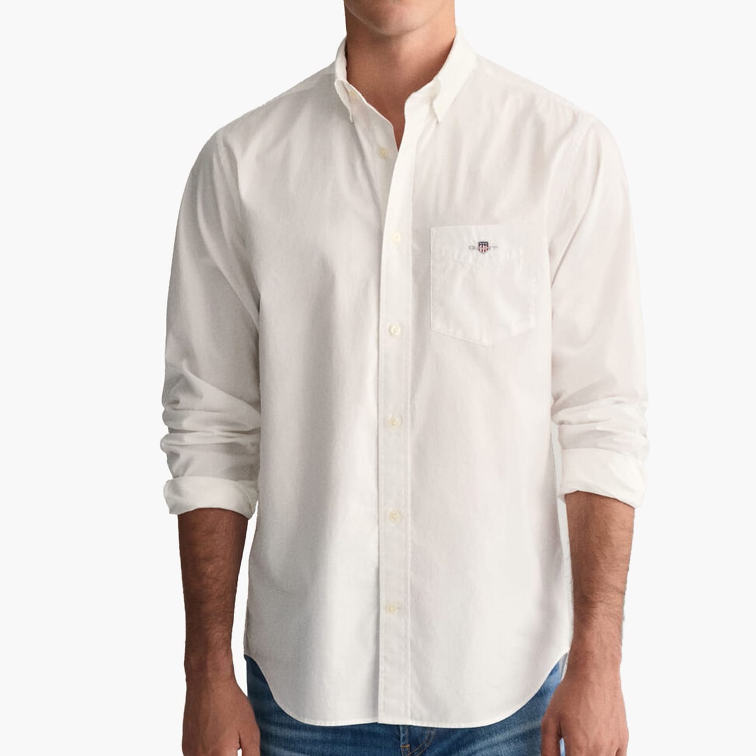 Men Shirts Reg.Poplin White Cotton GANT