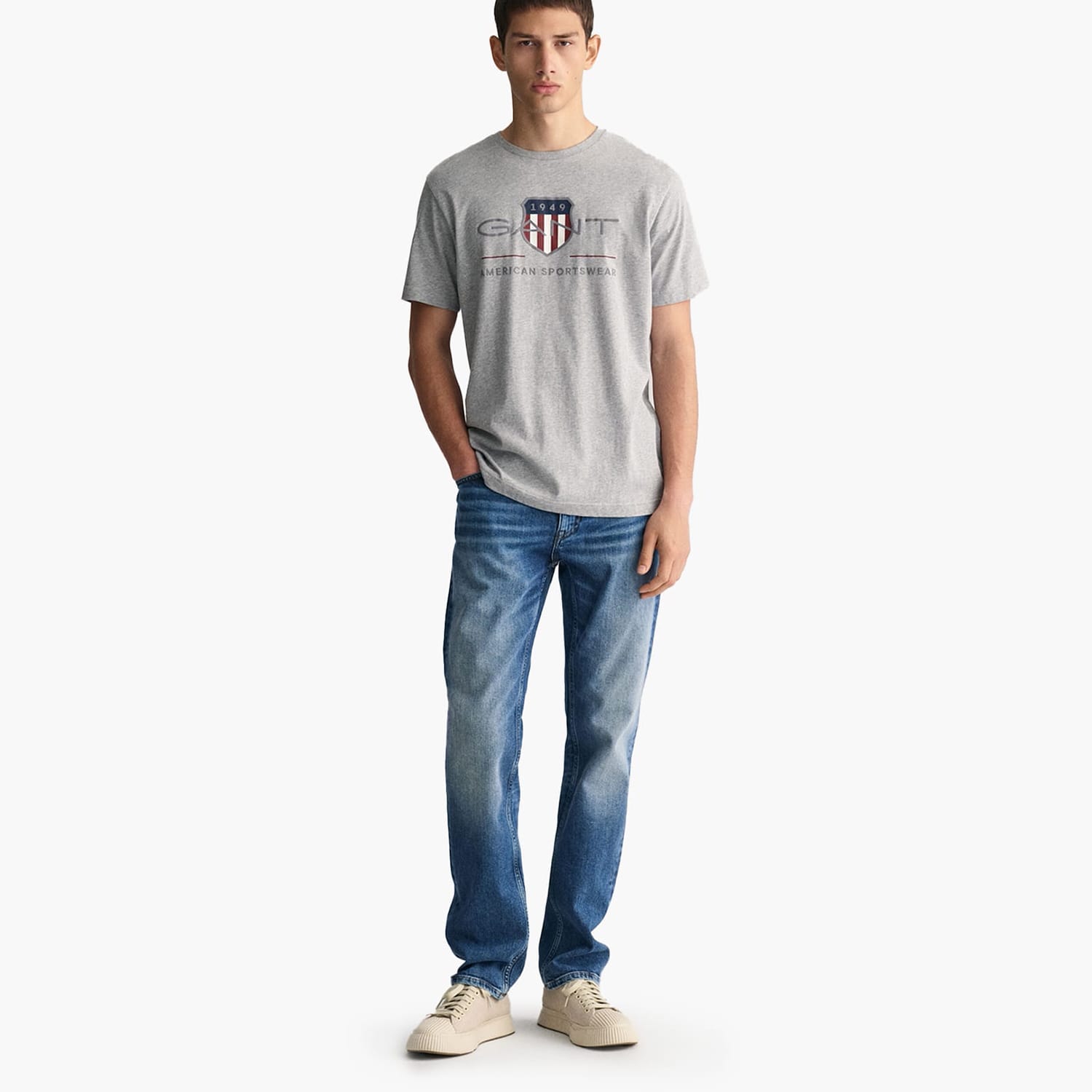 Men T-Shirts Reg.Shield Grey Cotton GANT Men T-Shirts Reg.Shield Grey Cotton GANT