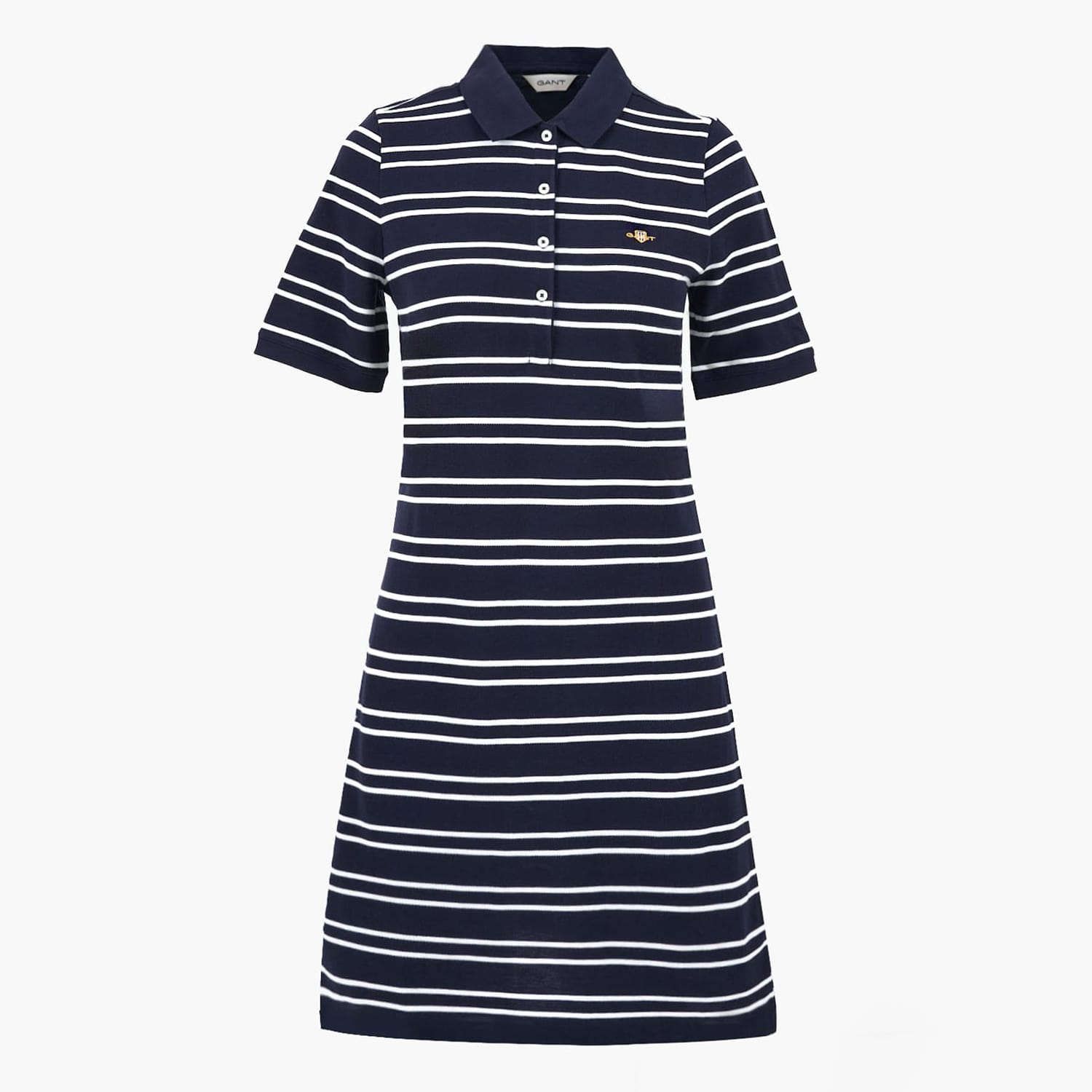 Γυναικεία Φορέματα - Ολόσωμες Φόρμες Stripe.Dress.Pique Σκούρο Μπλε Βαμβάκι GANT