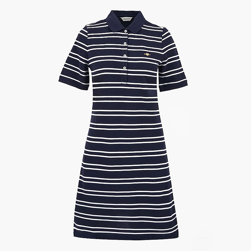 Women Dresses - Bodysuits Stripe.Dress.Pique DarkBlue Cotton GANT