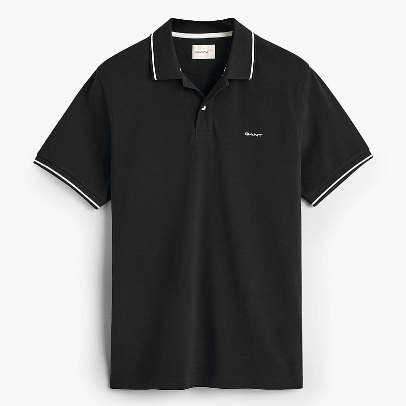 Men T-Shirts Tipping.Rugger Black Cotton GANT